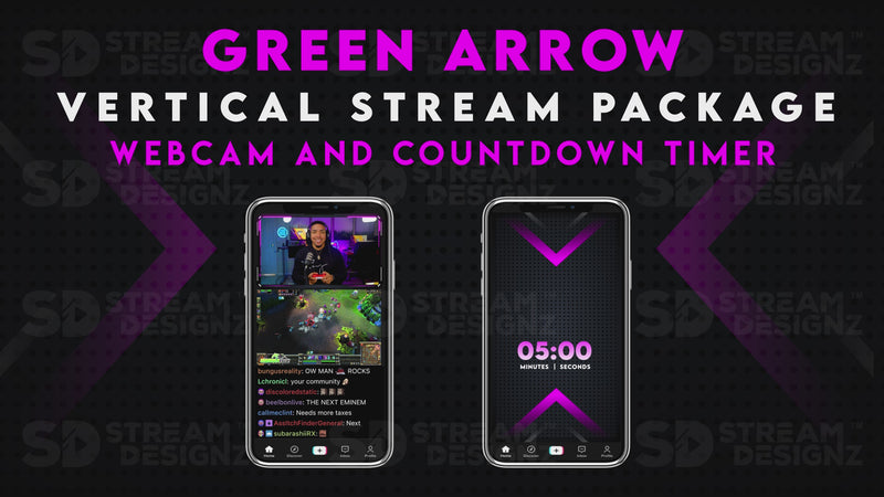 vertical stream overlay package webcam and countdown timer pink fury stream designz
