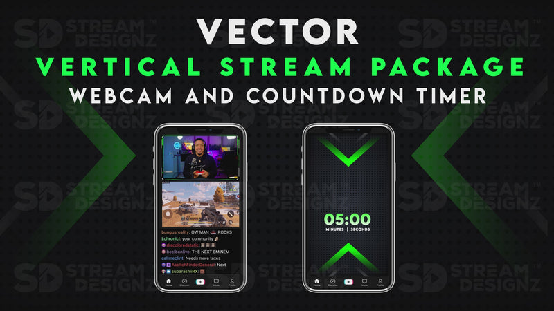 vertical stream overlay package webcam and countdown timer vector stream designz