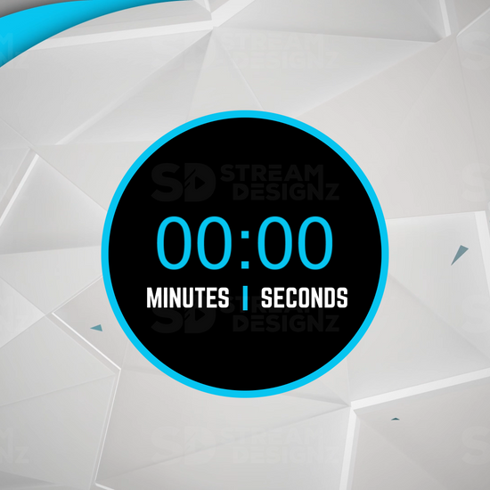 5 minute count up timer arctic blue & white preview video stream designz