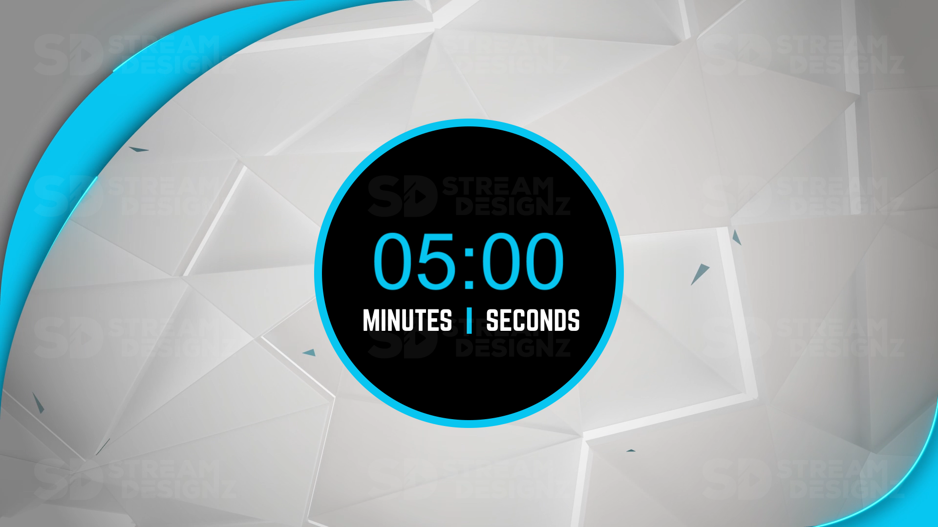 5 minute countdown timer arctic blue & white preview video stream designz