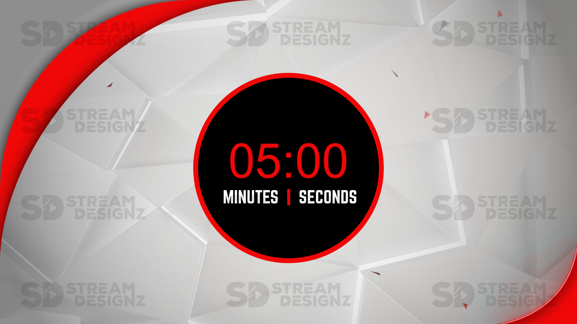 5 minute countdown timer arctic red and white thumbnail stream designz