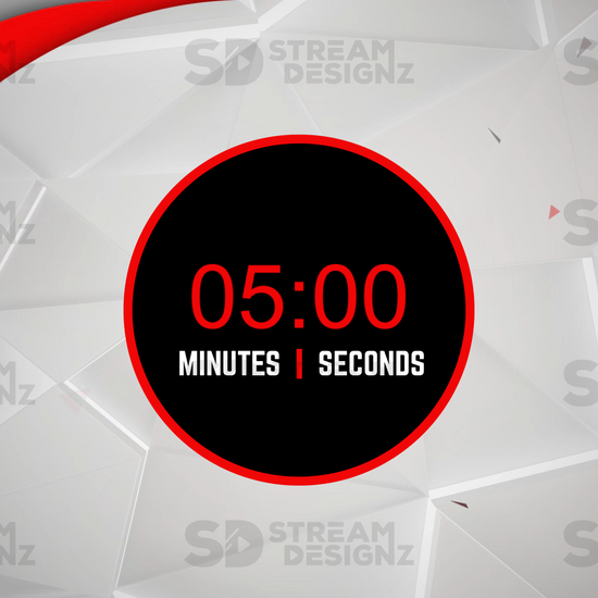 5 minute countdown timer arctic red and white preview video stream designz