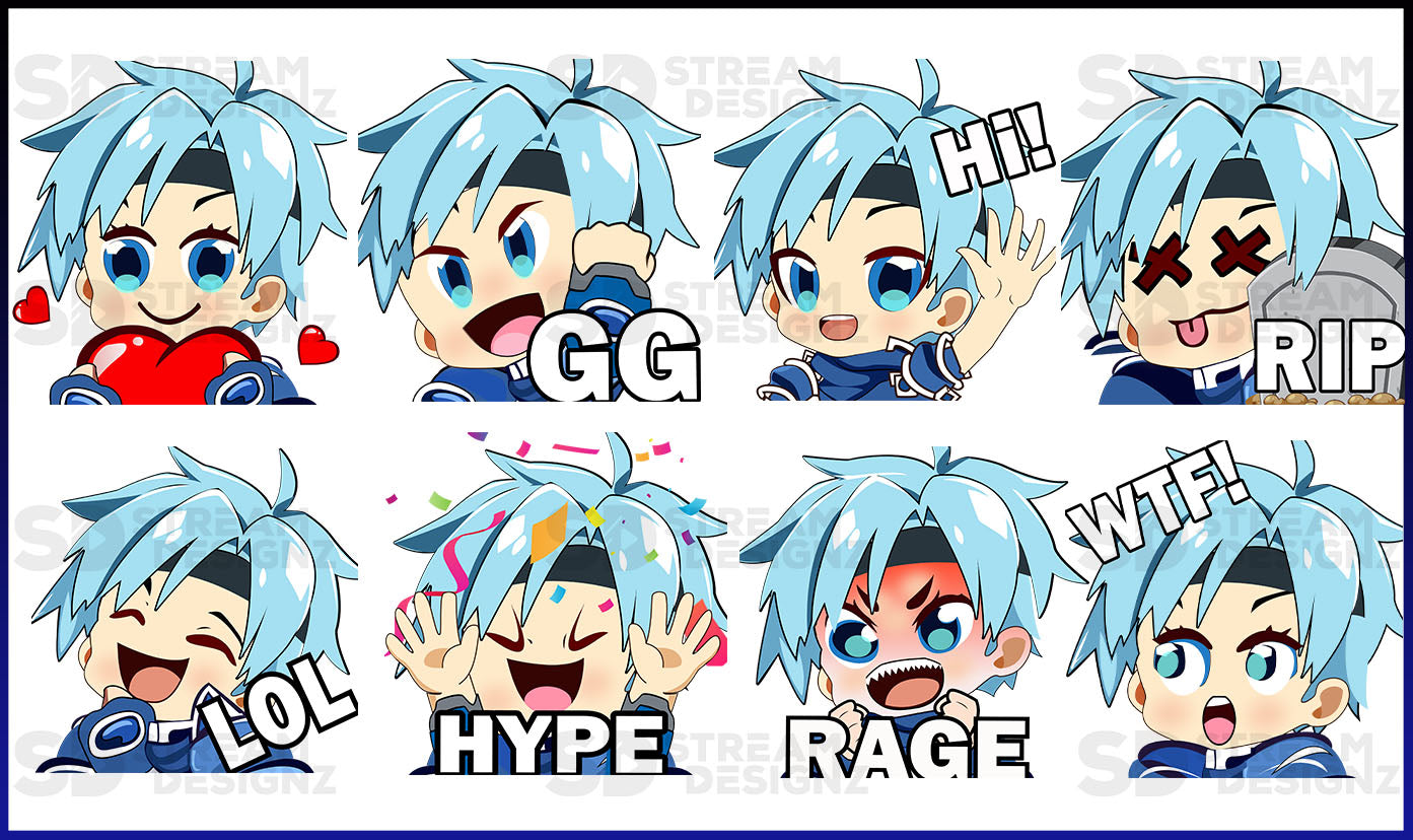 8 Pack Emotes Static Arctic Blue & White Preview image 2 stream designz