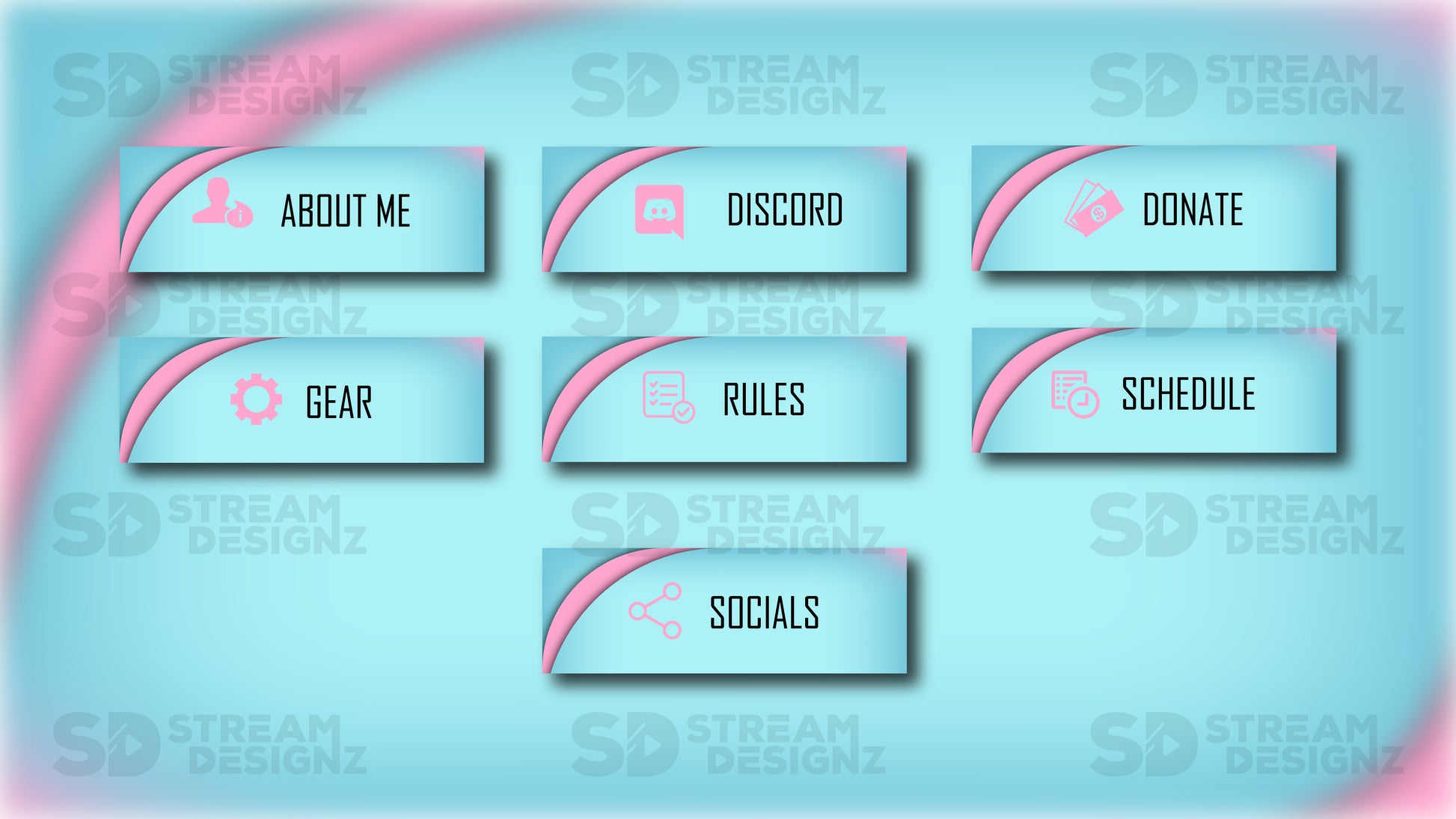 Twitch panels arctic baby blue and pink panels preview stream designz