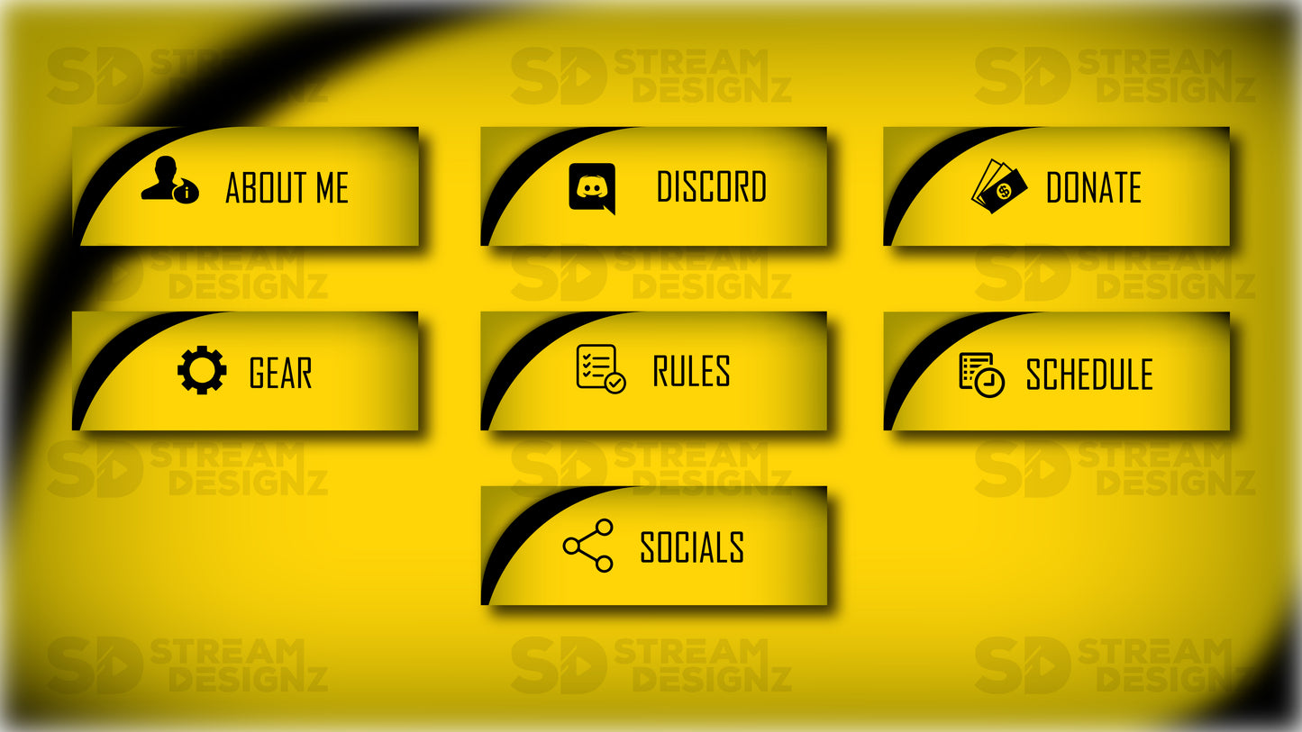 Twitch panels arctic black and gold panels preview stream designz