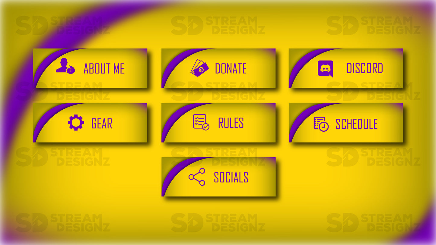 Twitch panels arctic purple and gold panels preview stream designz