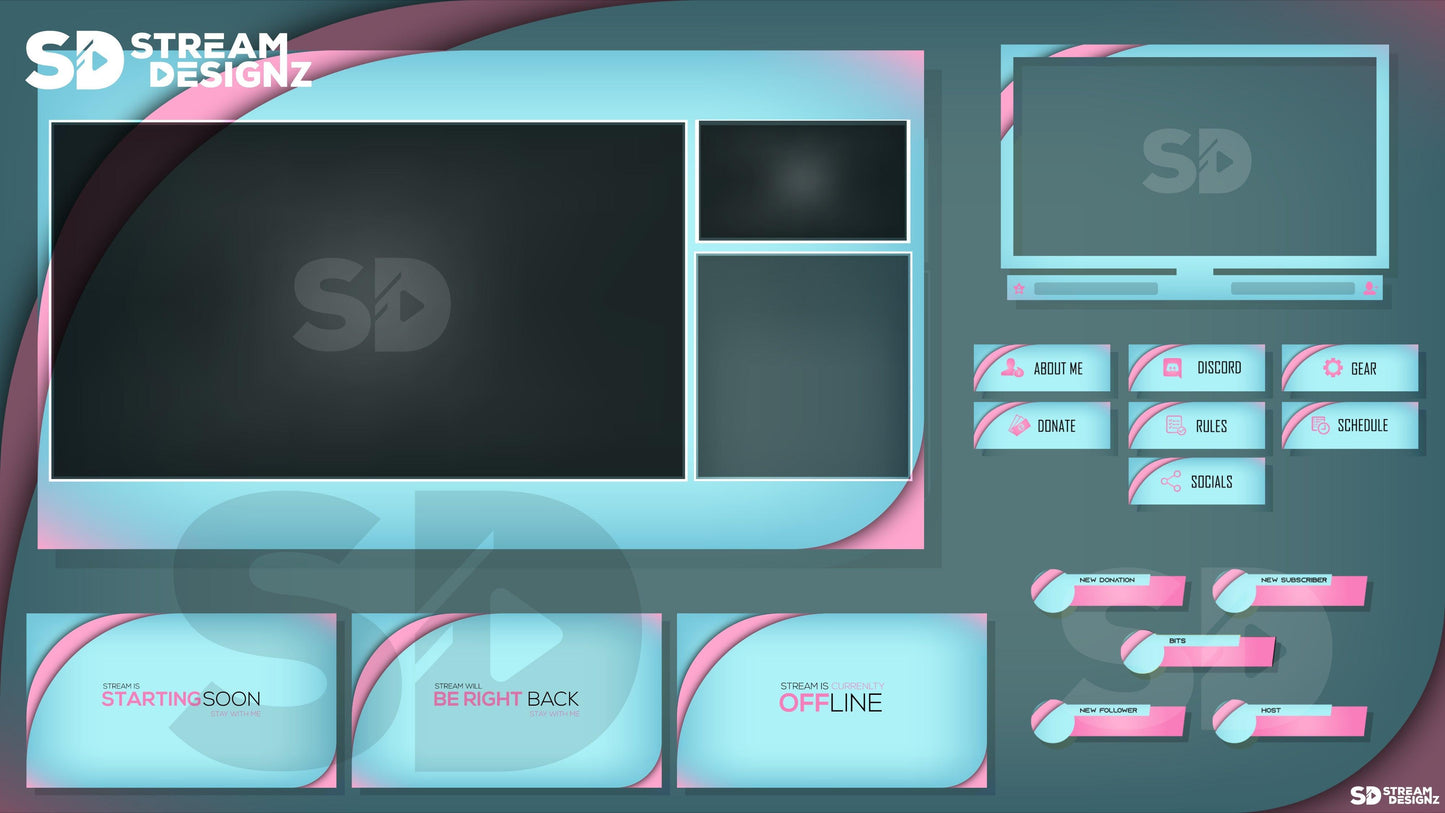 Stream Overlay Package Arctic - Baby Blue & Pink - Stream Designz