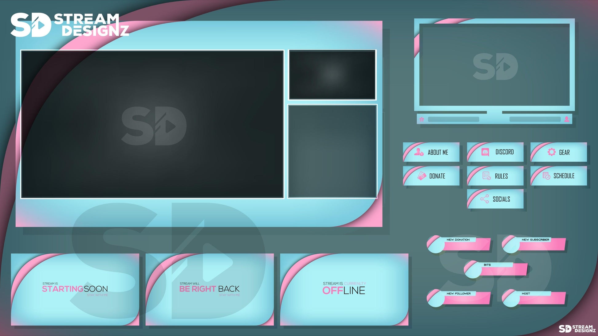 Stream Overlay Package Arctic - Baby Blue & Pink - Stream Designz