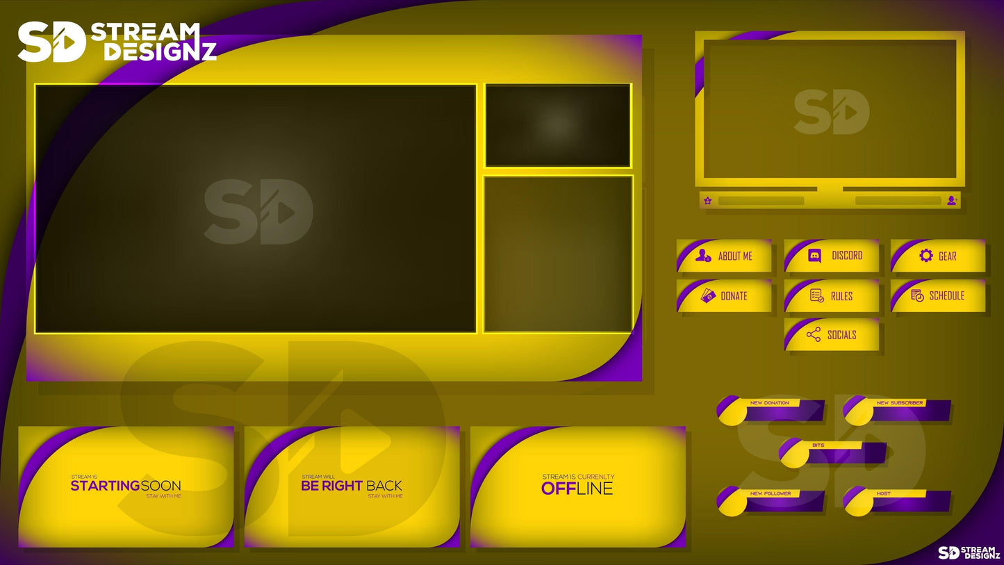 Stream Overlay Package - Arctic Purple & Gold- Stream Designz