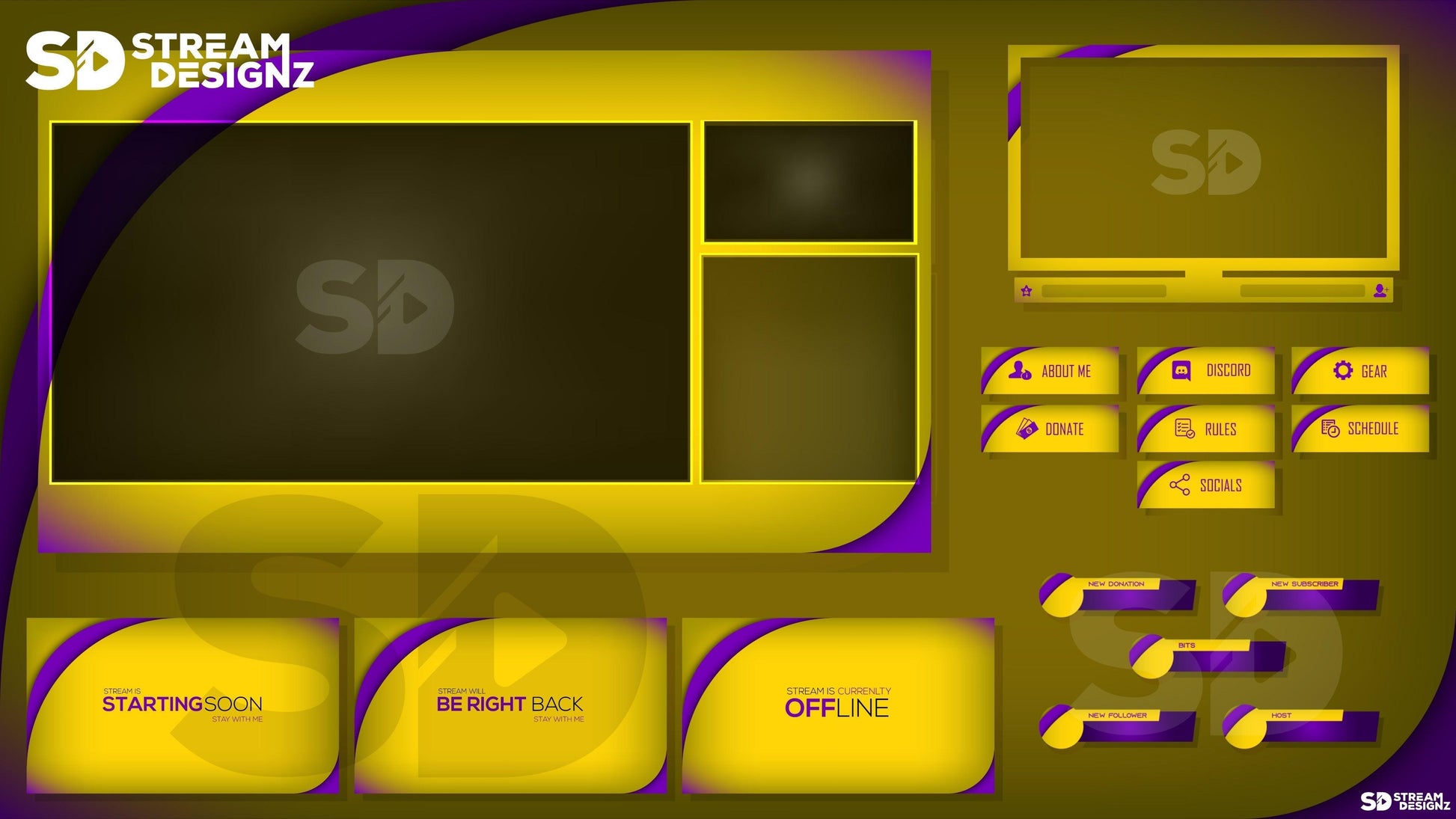 Stream Overlay Package - Arctic Purple & Gold- Stream Designz