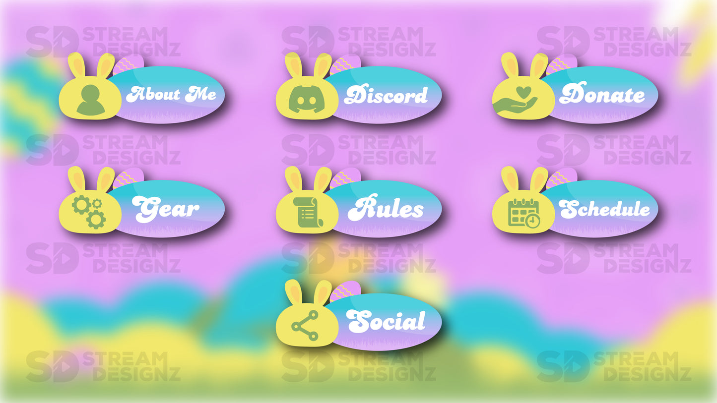 Twitch panels easter egg purple blue and yellow panels preview stream designz