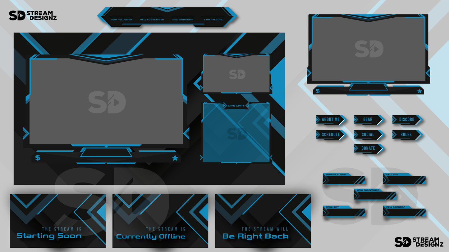 Animated stream overlay package electric feature image stream designz