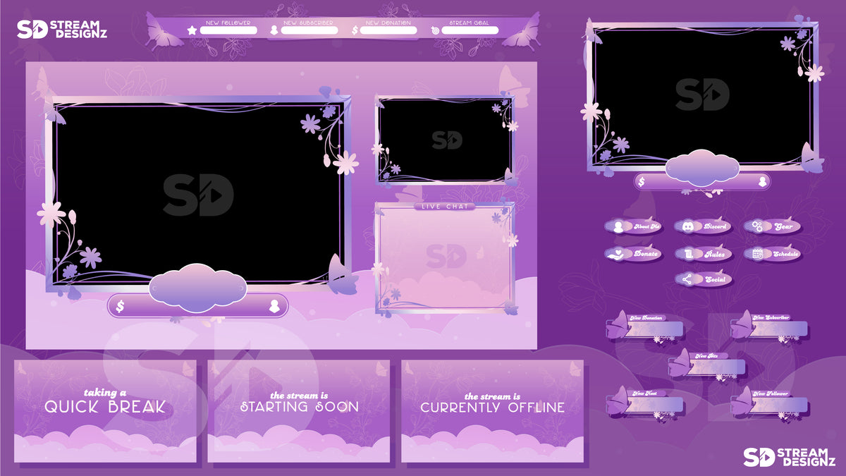 End Stream Layout Animated Stream Overlay Package - Monarch | Stream Designz