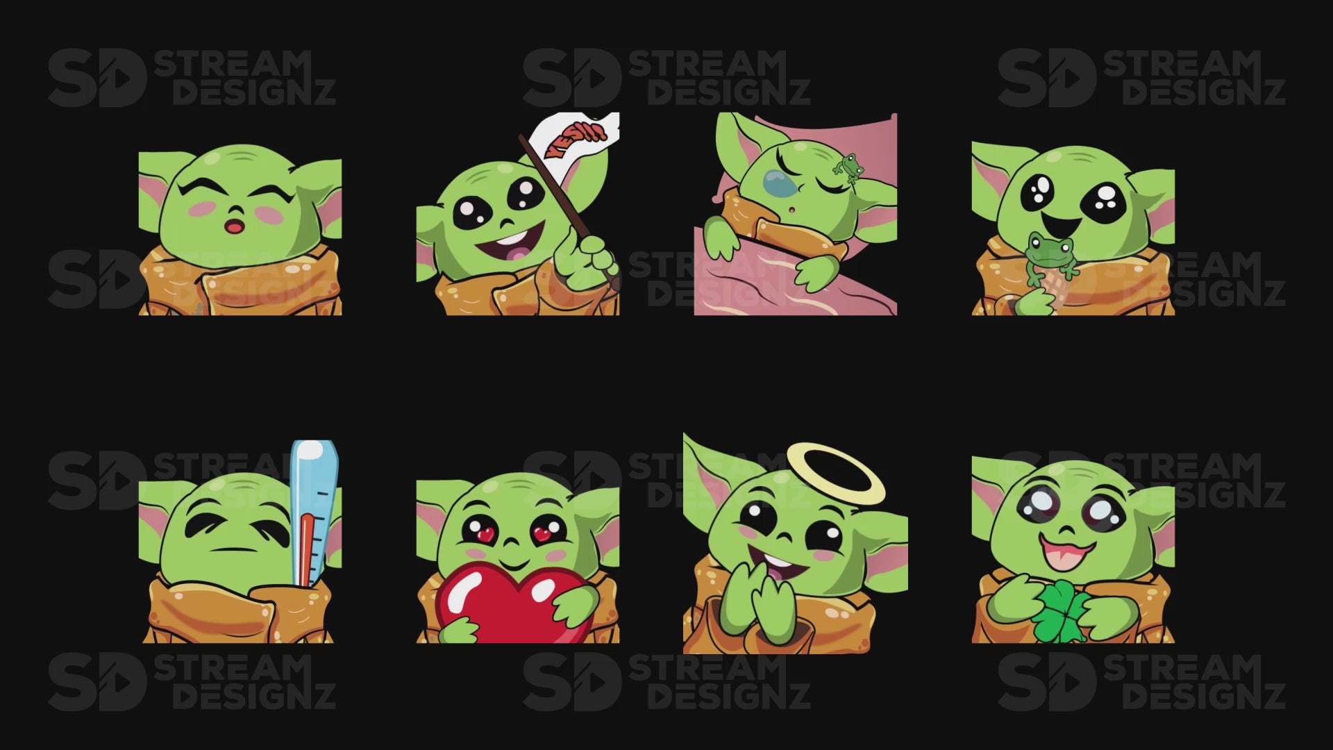 8 pack emotes animated baby yoda preview video stream designz